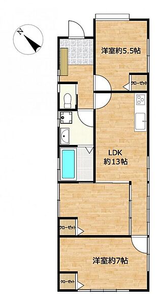 【間取り】リフォーム後の間取り図です。2LDKの全室洋室の平屋です。間取図と現況が違う場合は現況が優先になります。