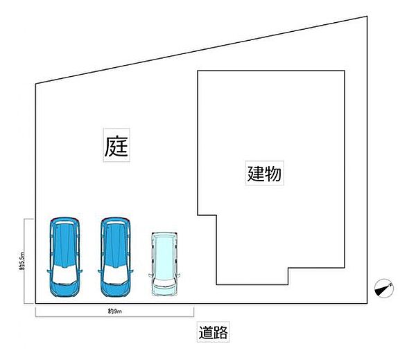 【区画図】並列3台駐車可能です。毎日の事なので、並列に駐車出来ると嬉しいですね。