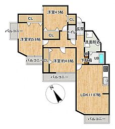 ロイヤルパレス戸坂 3DKの間取図画像