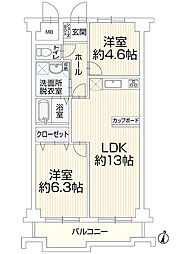 サンライズ東雲B棟　B-703 2LDKの間取り