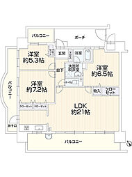 ローレルコート観音新町　601 3LDKの間取り