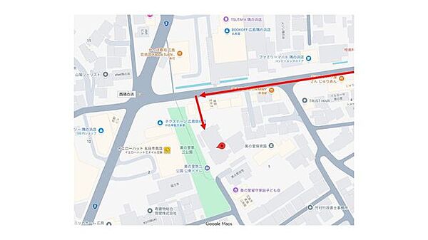 【案内図】大通りからマンションへ入ってくる道順です。
