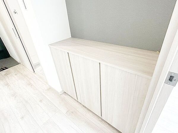 【リフォーム済】シューズボックスは大容量タイプに交換。ご家族の靴をたっぷり収納でき、使い勝手の良い収納です。
