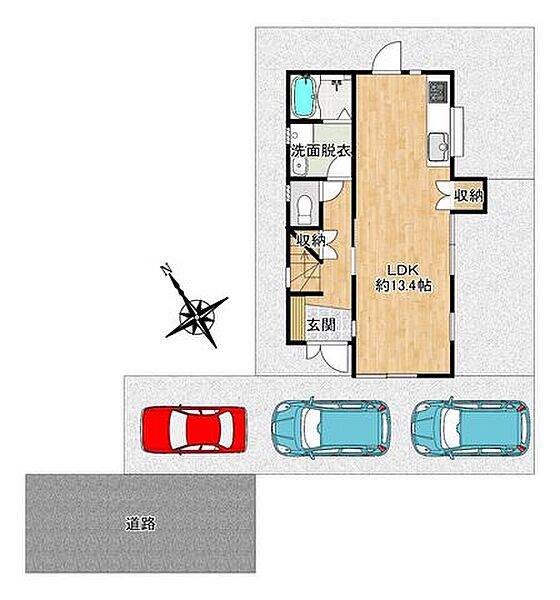 【リフォーム済】区画図です。お車2台駐車可能です。車種次第では3台も可能です。