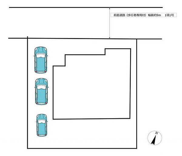 【リフォーム中】駐車は縦列3台駐車可能です。前面道路の幅員が約9ｍございますので、お車の駐車が苦手な方も、安心ですね。