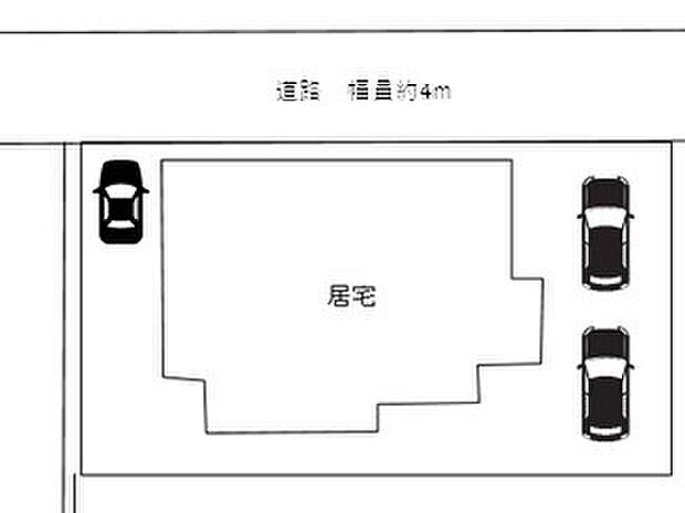 【区画図】土地は71坪とゆとりのある広さです。駐車3台（普通車2台、軽1台）に整備しました。