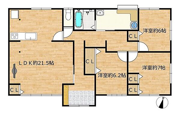 【リフォーム後間取り図】約21帖のLDKに間取り変更いたします。対面キッチンなので、お料理をしながらお子様の様子を見ておくことができるので、安心ですね。