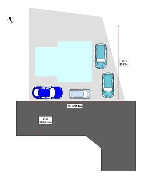 【区画図】お車は4台止めることができます。裏手にはスペースもあるので、ご家族やご友人とBBQなどをして楽しむことができますね。