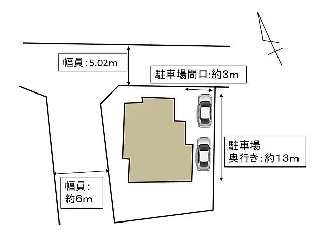 【区画図】駐車場は縦列駐車が2台可能です。