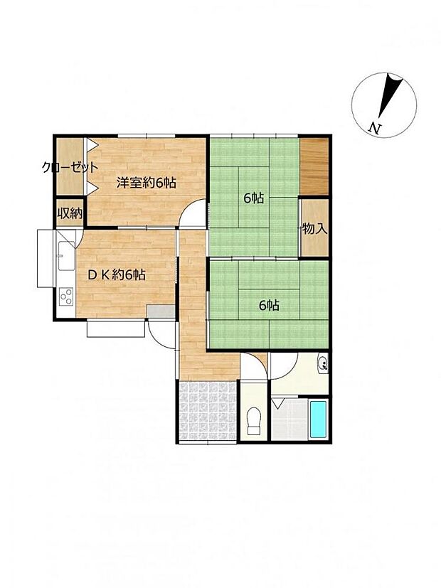 【間取り図】3DKの平屋の住宅です。DKとリビングを繋げてLDKのようにしたり、扉で仕切り独立したお部屋にしたり、用途に合わせてご利用いただけます。