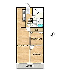 チュリス道後 2LDKの間取図画像