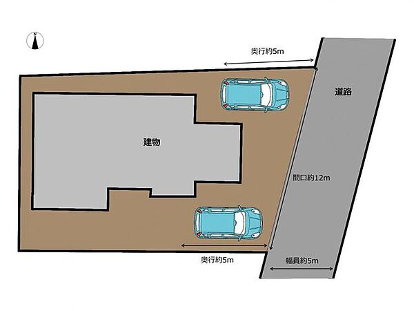 【区画図】駐車場拡張工事によりお車2台駐車可能になりました。