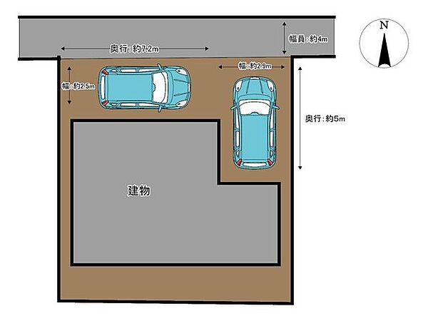 【区画図】一部減築を行い、お車2台駐車可能になります。