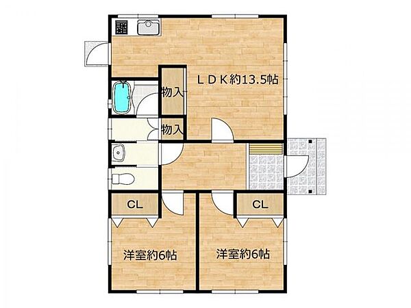 平成26年2月築・軽量鉄骨造平家建・建物面積65.24m2（19.73坪）2LDKです。