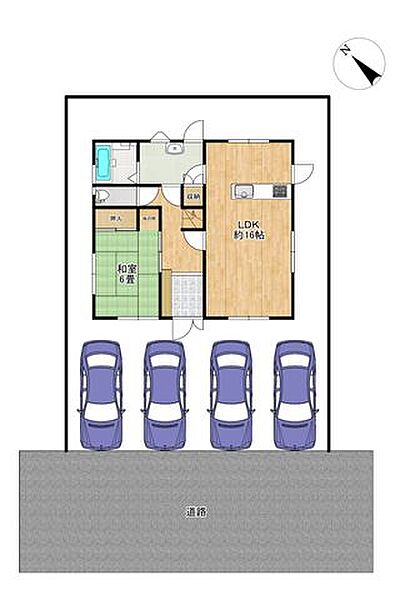 リフォーム後の敷地図です。駐車拡張し、並列4台駐車可能になります。