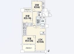 東峰マンション野間大池公園 3LDKの間取図画像