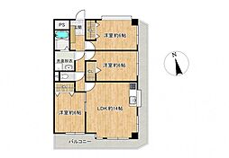 クローバーマンション若宮2 3LDKの間取図画像