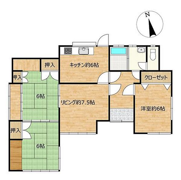 【間取図】4DKの平屋建てです。