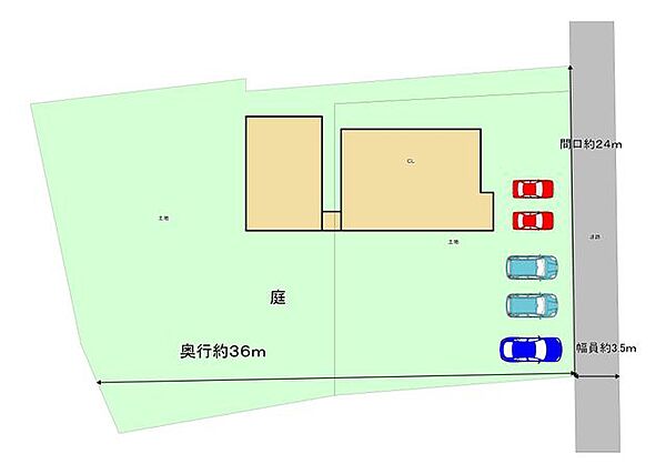 【配置図】車を並列5台駐車できるように工事します。