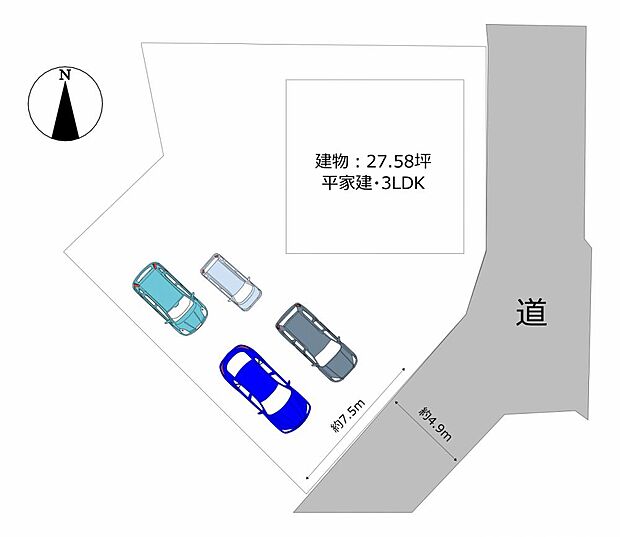 【区画図】駐車場も広く確保できますので、複数台お車をお持ちの方や大きい車でも安心ですね。