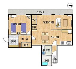 京町台ハイツ 2LDKの間取図画像