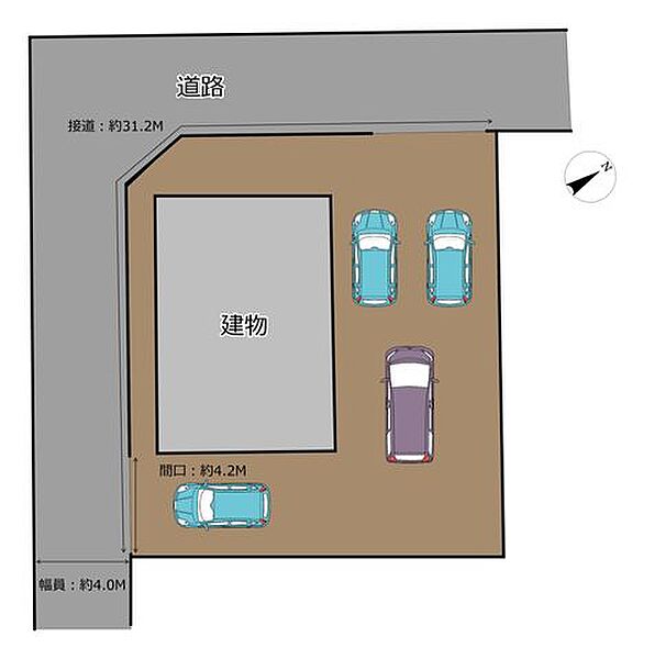 【敷地図】当住宅の敷地図イメージです。図と異なる場合は現況を優先します。駐車場は普通車が縦列で4台駐車可能です。