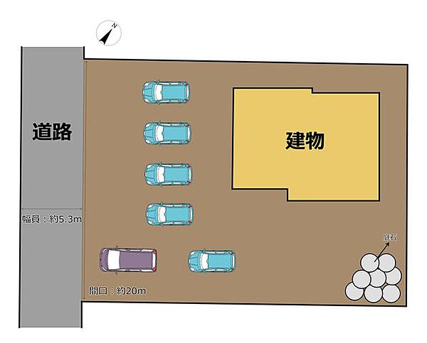 【敷地図】駐車場拡張を行い、4台以上駐車可能になりました。お車を3台以上お持ちのご家庭でも安心ですね。※当住宅の敷地図イメージです。図と異なる場合は現況を優先します。