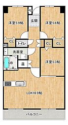ルネス皆春 3LDKの間取図画像