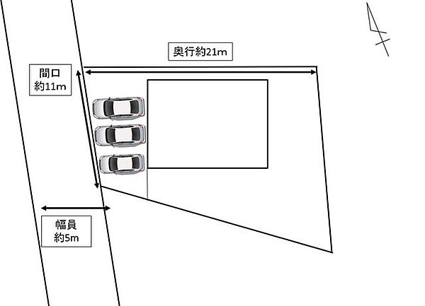 【区画図】駐車場は並列3台駐車可能です。