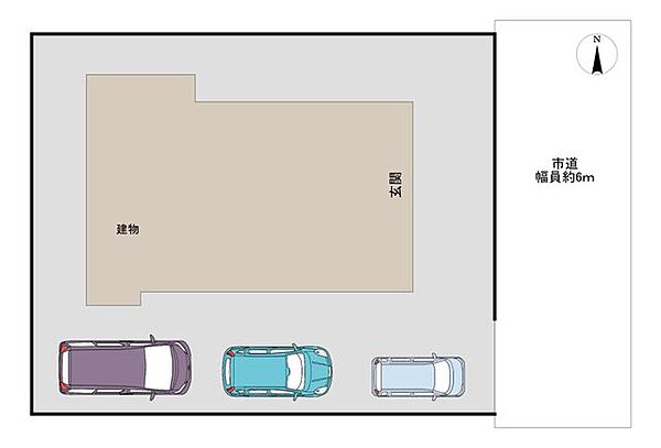 【配置図】駐車場拡張工事を実施し、2台以上駐車可能になります。※図と異なる場合は現況を優先します。お車の形状によっては駐車できない場合もあります。ぜひ現地でご確認ください。