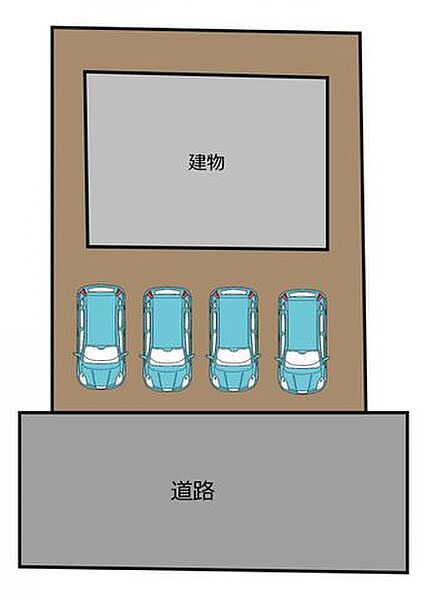 【RF後区画図】駐車可能台数4台のため、お子様のいるご家庭や二世帯のご家庭にもおすすめです。