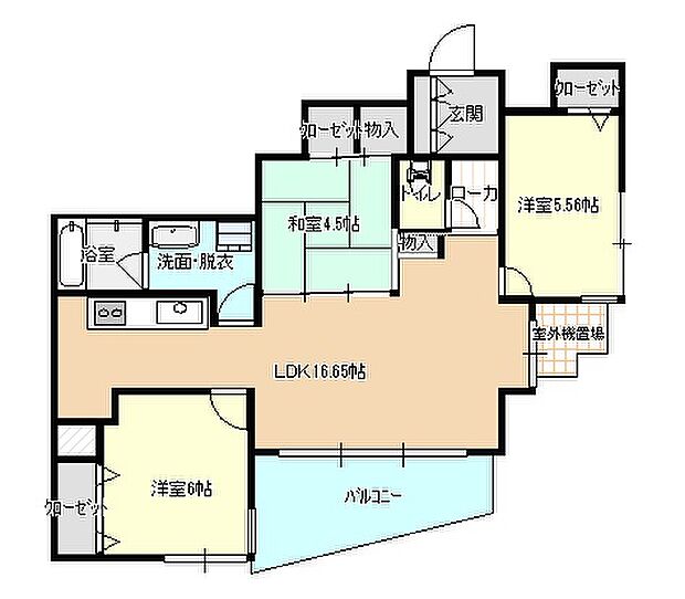 【リフォーム前間取り図】3LDK各部屋収納付きの住宅になるのでお部屋を広く使うことができます。