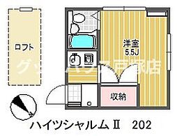 ハイツシャルム2 1Kの間取図画像