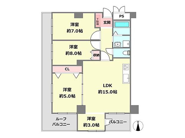 近鉄尼崎ガーデンハイツ(4LDK) 4階の間取り