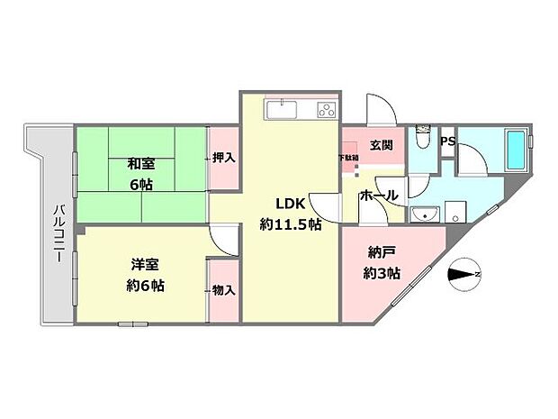甲子園口パークマンション(2SLDK) 4階の間取り