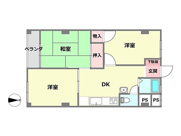 夙川第三コーポラス(3DK) 5階の間取り
