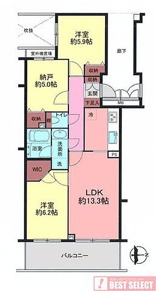 専有面積：67．93平米の3ＬＤＫタイプのリフォーム施工マンション！
