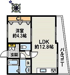 Rocky高取II 2階1LDKの間取り