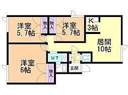 ラポール屯田C 3LDKの間取図画像