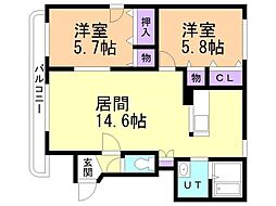 ヨシア花川 2LDKの間取図画像