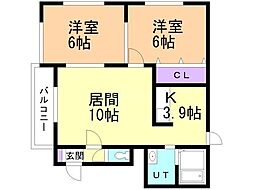ルミエール麻生B 2LDKの間取図画像