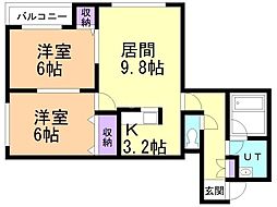メゾンボヌール12 2LDKの間取図画像