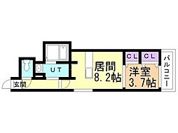 ラグゼ北大前 1LDKの間取図画像