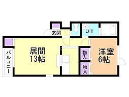ラベンダーハイムA 1LDKの間取図画像