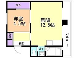 ビレッジハウス新川3号棟 1LDKの間取図画像