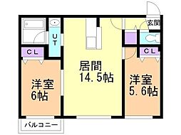 札幌市北区新琴似十条1丁目マンション 2LDKの間取図画像