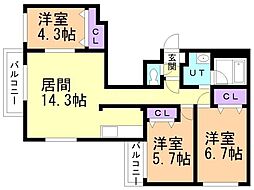 札幌市北区新琴似十条1丁目マンション 3LDKの間取図画像