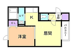 ハイエスト中谷 1LDKの間取図画像