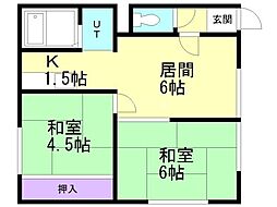 コーポエルム 2DKの間取図画像