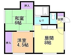 日の丸パークハイム 2LDKの間取図画像
